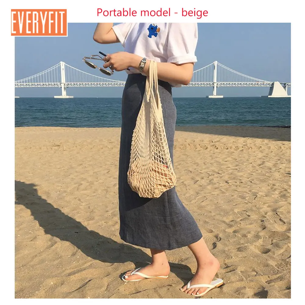 

Korea ins popular street beat artifact, hollow cotton net pocket, seaside holiday beach fishing net bag, green shopping tote bag