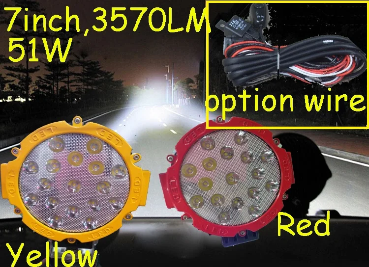 

Free DHL/UPS Ship,7" 51W 3570LM 10~30V,6500K,LED working light;Free ship!Optional wire;motorcycle light,forklift,tractor light