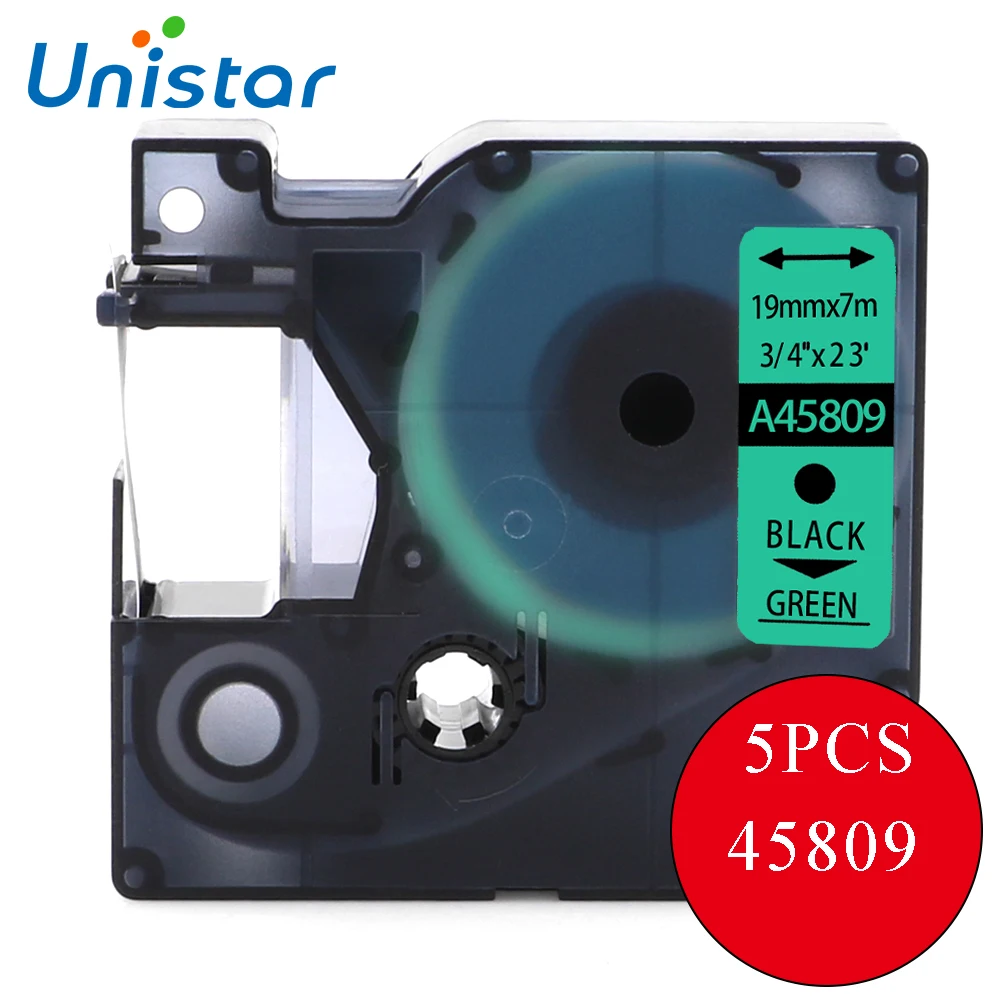 

UNISTAR 5PCS Compatible Dymo D1 Label Tapes D1 Label Cassette 45809 Dymo 19mm Dymo Label Black on Green Free Shipping