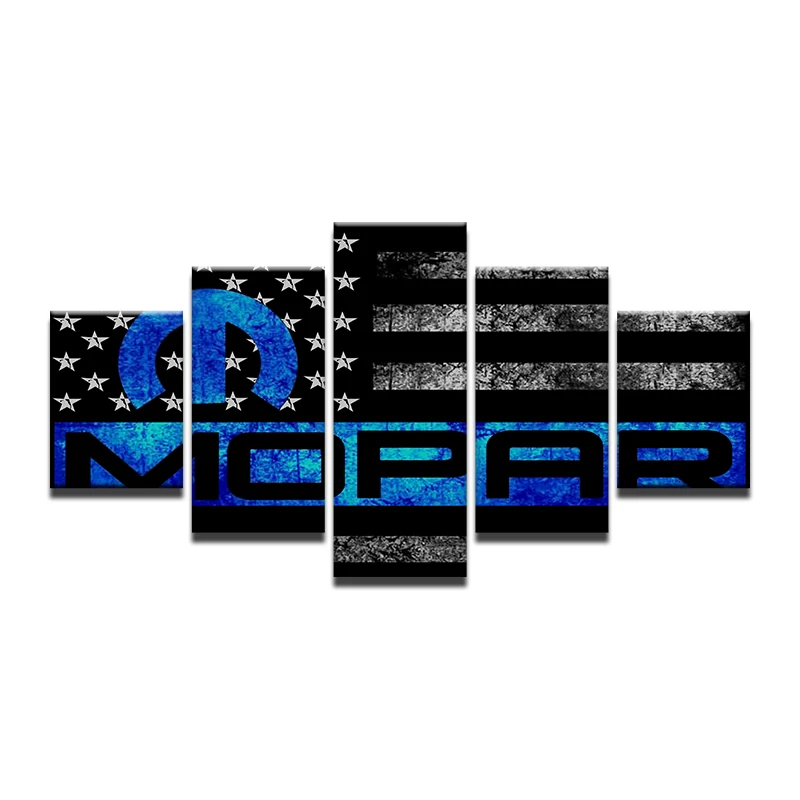 HD Print 5 Pcs Abstract USA Mopar Blue Black Line Flag Canvas Painting Modern Home Decor Wall At Picture For Living Room | Дом и сад