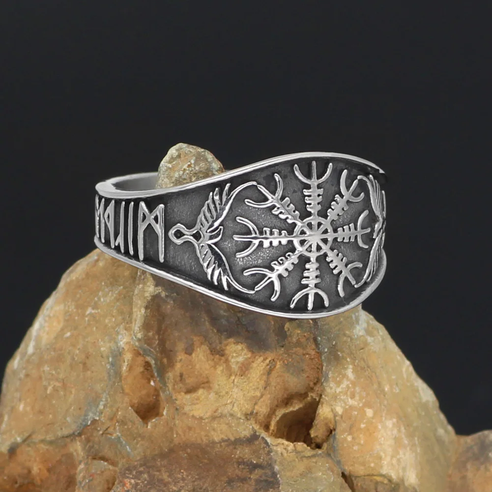 Скандинавский Викинг символ Одина Ворон Руна Vegvisir кольцо из нержавеющей стали с Valknut подарочный пакет