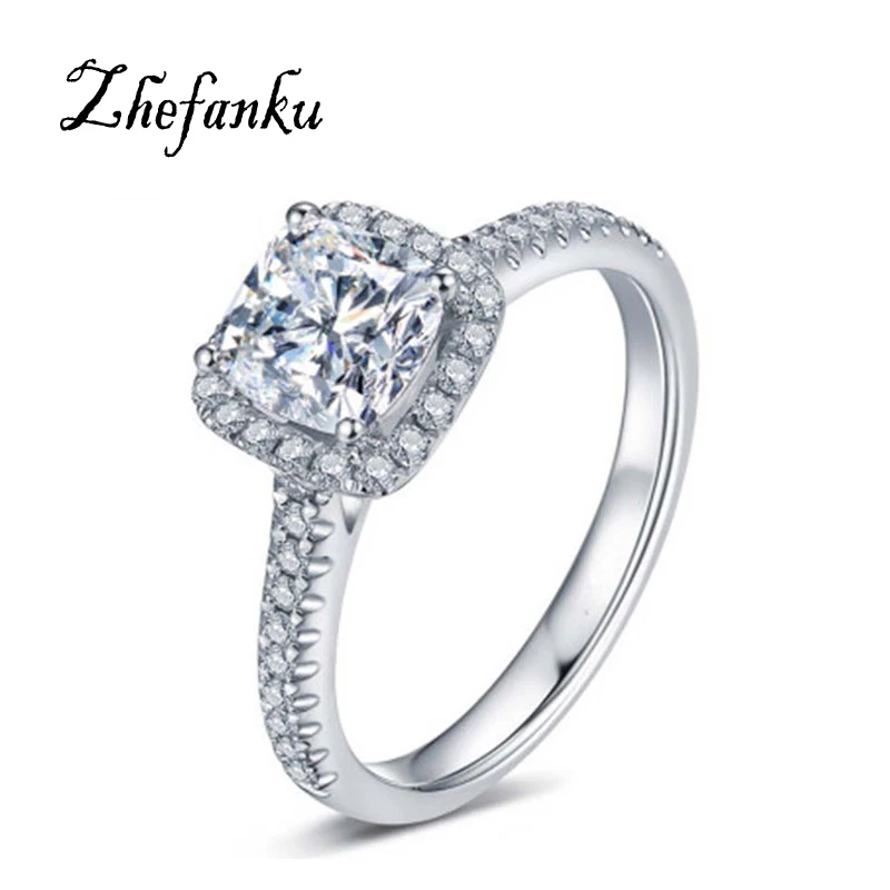 

New Square Ring Silver Color Wedding Ring Square Simulated Crystal Wedding Lovers Ring US Size From 5 To 12