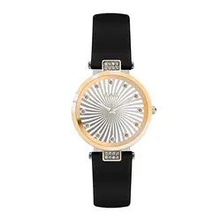 Брендовые женские часы XAX с покрытием из розового золота, черный кожаный чехол с камнями