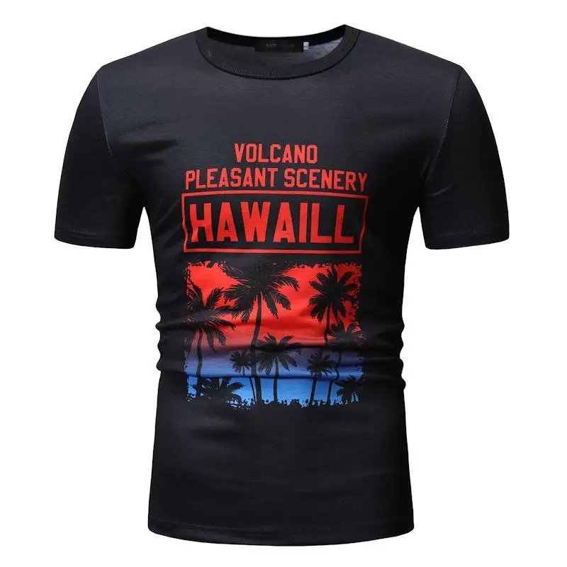 

Summer Tops Hawaiian T Shirts Men's Fitness Clothing Tees Short sleeve Leisure beach style T Shirt O-Neck White black