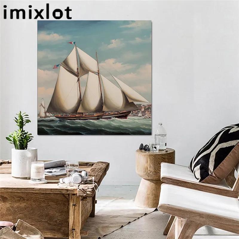 Imixlot белый парусный спорт на волнах картина маслом для гостиной кухни декор холст