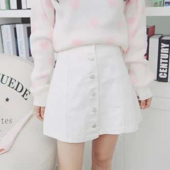 

Denim Skirt Ladies Jupe Kawaii Women Sweet Mini Cute Harajuku Skirts Preppy Style Lolita Saia School Uniforms Faldas