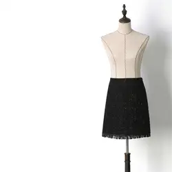 Роскошная юбка ручной работы для женщин, модная винтажная яркая шелковая твидовая мини-юбка в стиле ампир, Черная