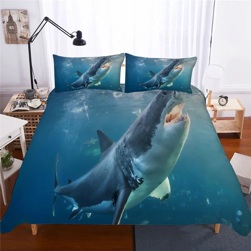 

3D Shark Printed Bedding Set Digital Printing 3D Animal Blue Sea Sharks Duvet Cover Set Single Twin Queen King Bed Linen Sets