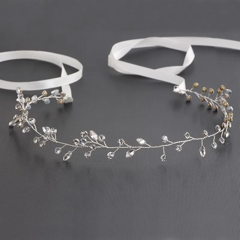 Dower me Simple Crystal Wedding Headband Hair Vine Bridal Hair Accessories Bridesmaid Headpiece Silver Crown