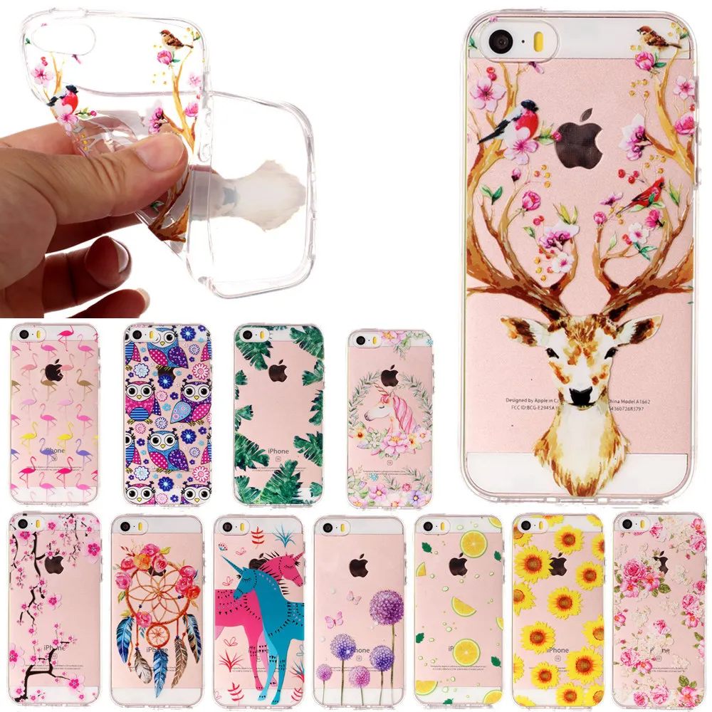 

Soft TPU Cases for iPhone On 5 5S SE Transparent Animal Pattern Ultra Thin Silicone Phone Back Covers for iPhone SE Cover Coque