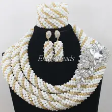 Довольно Африканский белый Бусины Ювелирные наборы шампанское в нигерийском стиле традиционные свадебные Ожерелья для мужчин Наборы для ухода за кожей aij262