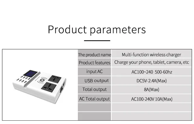 universal led display 8 ports USB smart charger wireless charger charging pad  dock station(8)