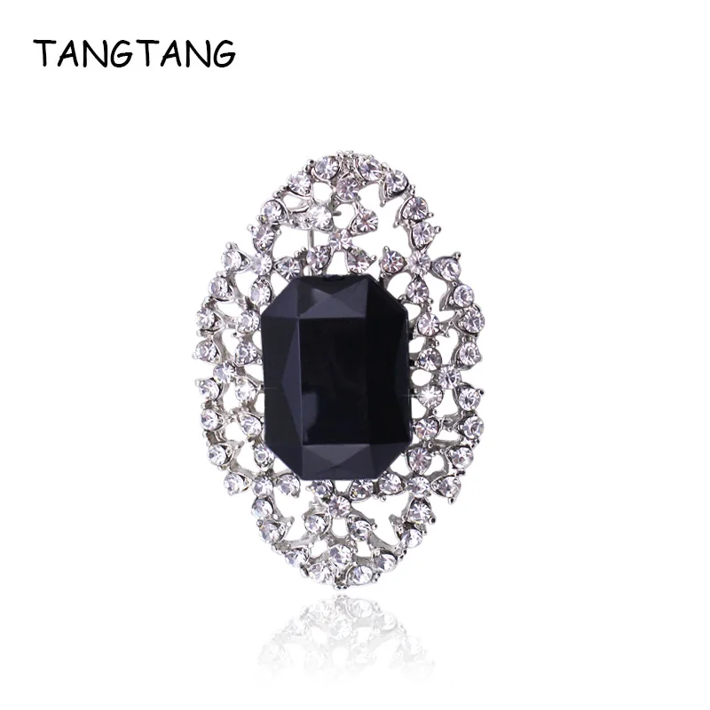 

Black Color Acrylic Stone Rhinestone Brooches for Women Pin Vintage Fashion Jewelry Winter Accessories Hot Sale Unique Design