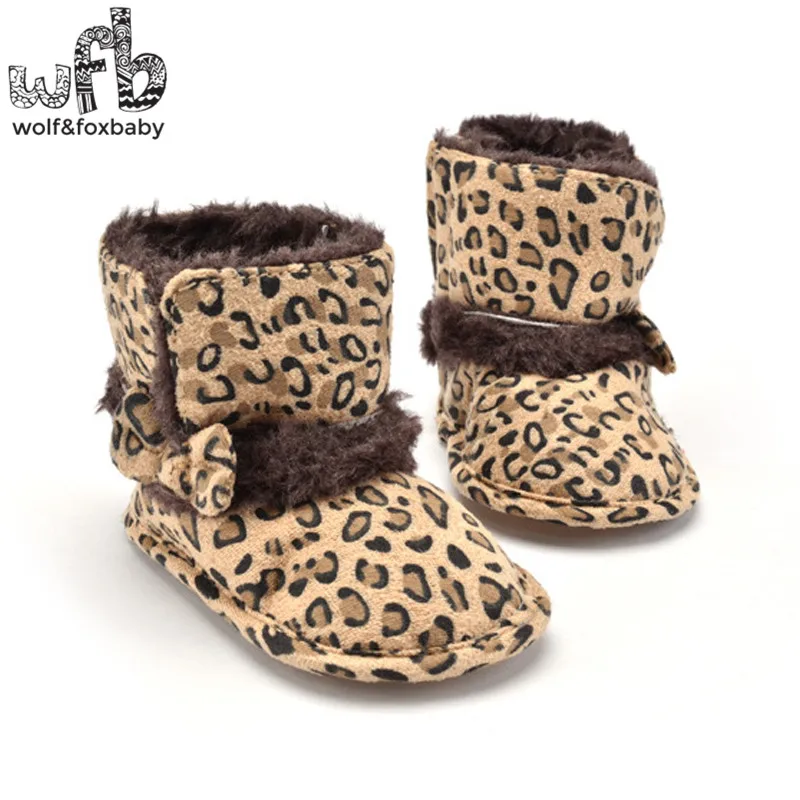 Розничная продажа; обувь для малышей с мягкой подошвой; Утепленные ботинки с леопардовым бантом; модная детская обувь; зимняя обувь для