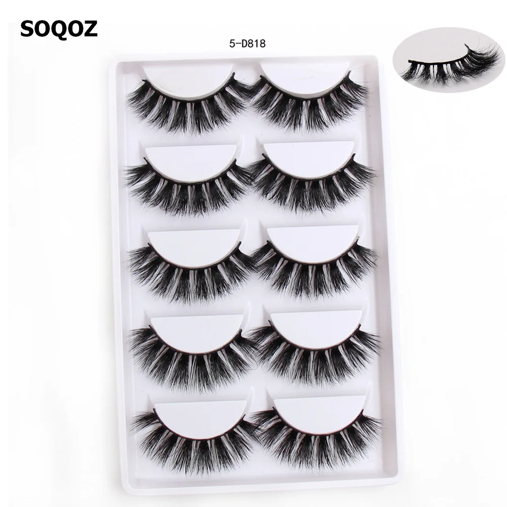 SOQOZ Eyelashes 3D Mink Luxury Handmade Lashes Natural Long Eye Fluffy False Lash 5 pairs D818 cosmeti | Красота и здоровье