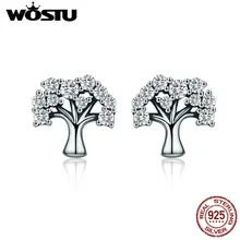 WOSTU высокое качество 925 пробы серебро древо жизни, прозрачный CZ серьги гвоздики для женщин Свадебные Ювелирные украшения подарок CQE068