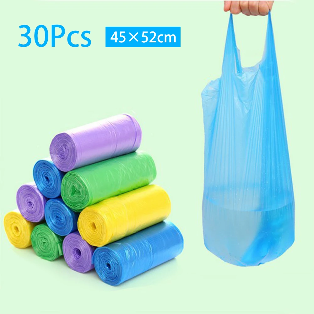 

30pcs/roll Portable Vest-Type Trash Bag Garbage Disposal Bags Eco-friendly Thicken Pointbreak One-off Kitchen Rubbish Waste Bags
