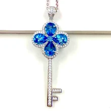 Ноябрь Камень Четыре листьями клевера Lucky природных ювелирных камней crossswiss Голубой топаз 925 серебряный ключ кулон