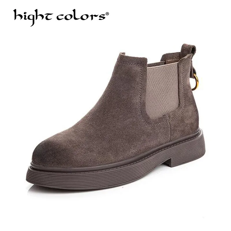 

Nubuck Leather Martin Boots Woman Back Gray Autumn Winter Velvet Retro Snow Boots Platform Female Warm Winter Casual Shoes QD616