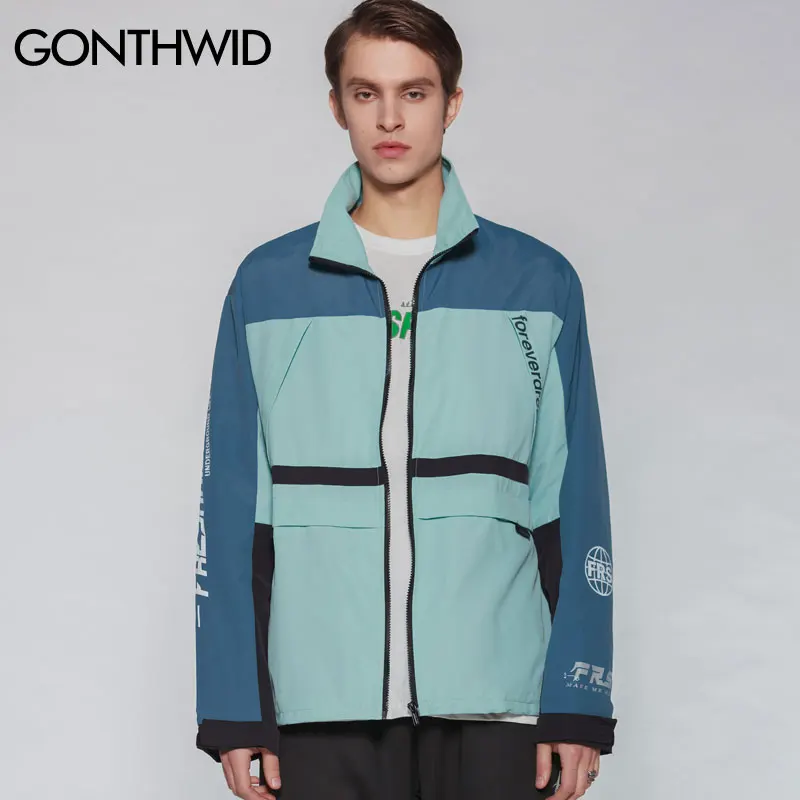 GONTHWID Mens Full Zip Color Block Windbreaker Track