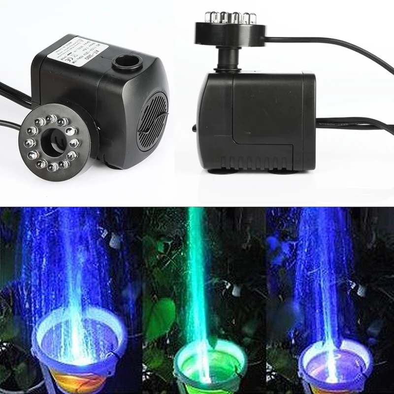 

Mini Submersible Water Pump 15W With 12 LED Lights For 1.6m Pool Aquarium Fountain Air Fish Tank Pond Water EU US UK Plug