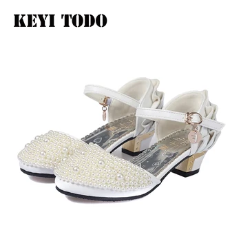 

Pearl shoes girl Princess high heels Shoes Children single shoes children stage catwalk show student shoes spring Autumn C517