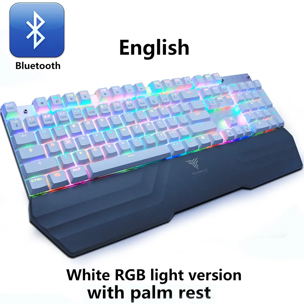 Bluetooth Беспроводная игровая механическая клавиатура светодиодный RGB с подсветкой Teclado Anti-ghosting для геймера телефона ipad ПК Русский Английский - Цвет: Bluetooth white US