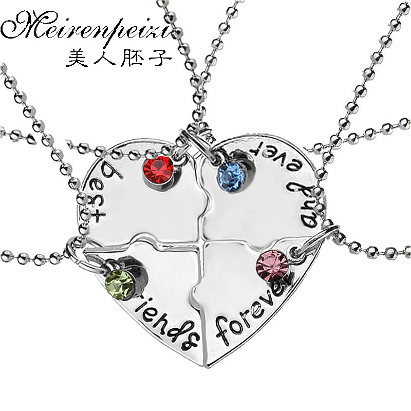 Juego collar de la amistad "Best Friend And Ever" BFF, rompecabezas con forma de corazón, joyería para mujeres y niñas, 4 shaped puzzle|best friends handsfriends hands AliExpress