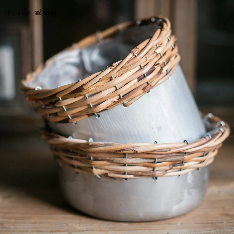 

handmade wicker decor vintage zinc planters pots