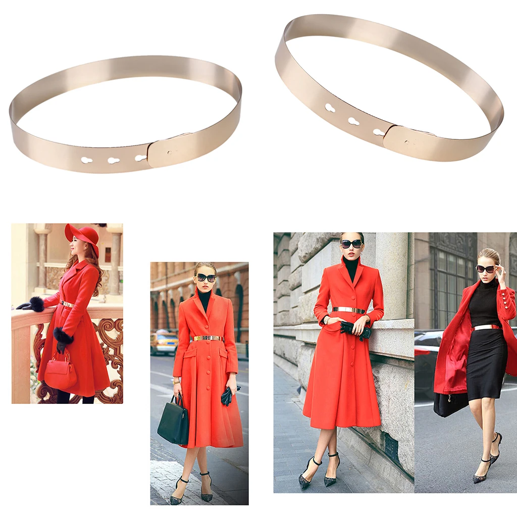 

Fashionable Women Metal Waistband Belt Lady Adjustable Waist Belt Metallic Slim Gold Silver Mirror Band Belt for Dress Coat