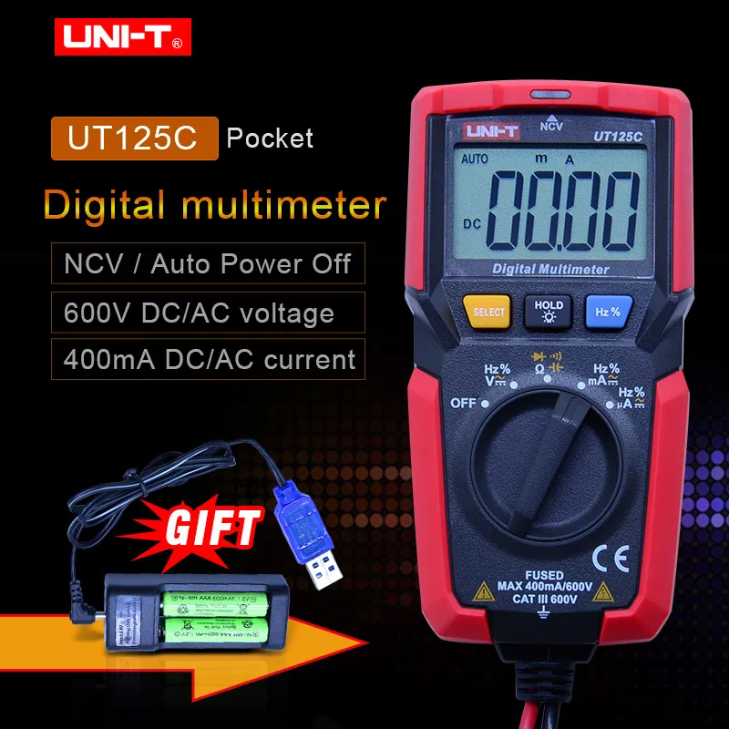 UT125C handheld pocket digital multimeter AC/DC Voltage tester