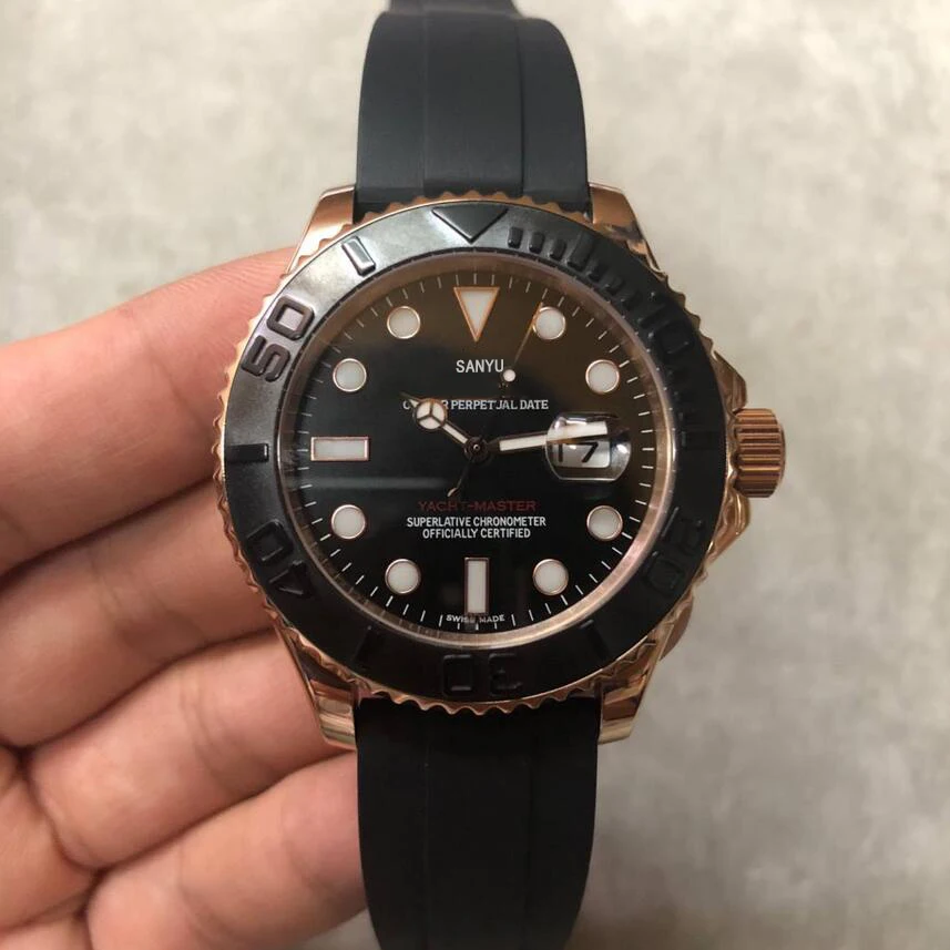 

aaa Mens Watch YACHT MASTER 40mm Rubber Rose gold Automatic Movement Mechanical Mens Stainless Steel Watches Wristwatch free shi