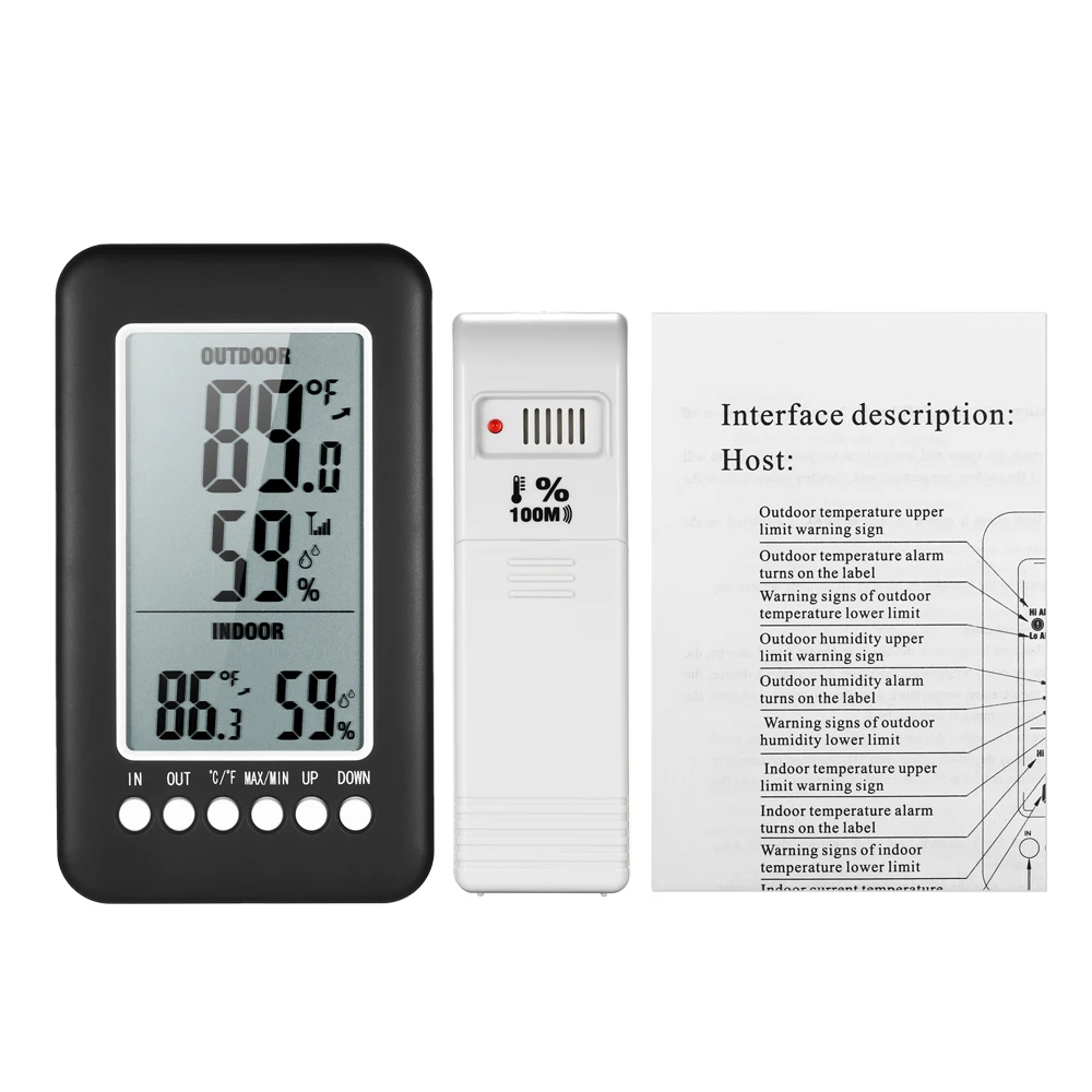 ЖК-цифровой беспроводной внутренний/наружный термометр гигрометр Измеритель температуры и влажности с максимальным минимальным значением дисплея передатчик