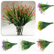 Лидер продаж, 7 головок, пластиковые искусственные цветы, зеленая искусственная трава, растения для дома, офиса, стола, декоративные листья, Декорации для вечеринки, поставка