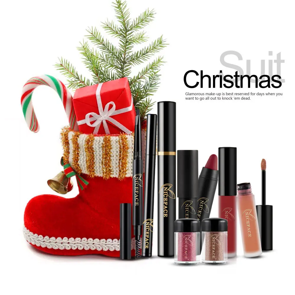 

1Set 23Pcs Christams Cosmetic Kit Make Up Set Lipstick Pen Lip Gloss Makeup Brush with Christmas Card For Xmas Party