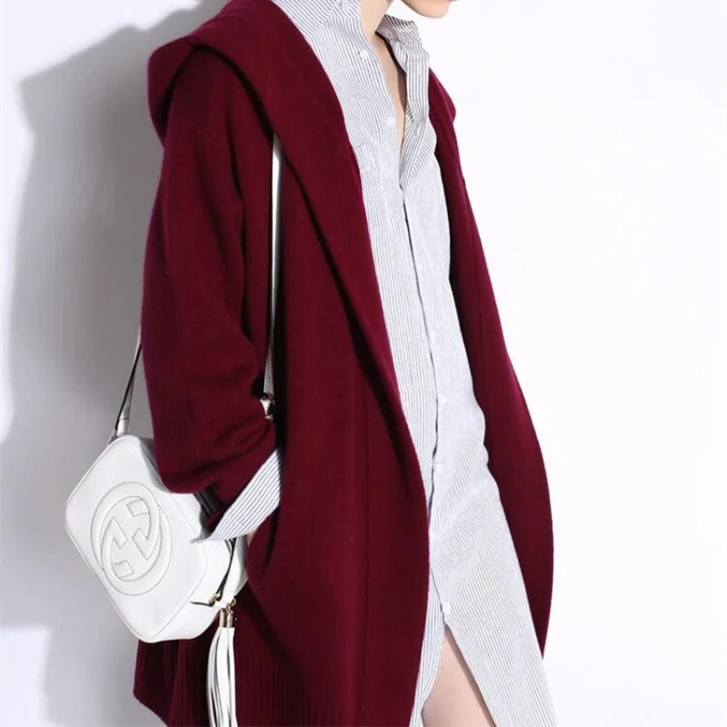 2018 Women Spring Winter New Fashion Warm Cashmere Wool Sweaters and Long Cardigans Designed Hooded Solid Casual Knitted Coats Sweaters