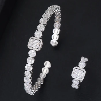 

GODKI Luxury Square Arabia Bangle Ring Set Jewelry Sets For Women Wedding Cubic Zircon Crystal CZ aretes de mujer modernos 2019