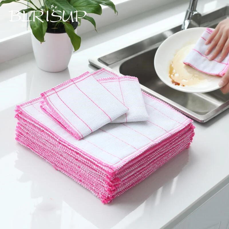 

BLRISUP 2pcs/Set High Efficient Anti-grease Bamboo Fiber Dish Washing Towel Household Tool Magic Kitchen Cleaning Wiping Rags
