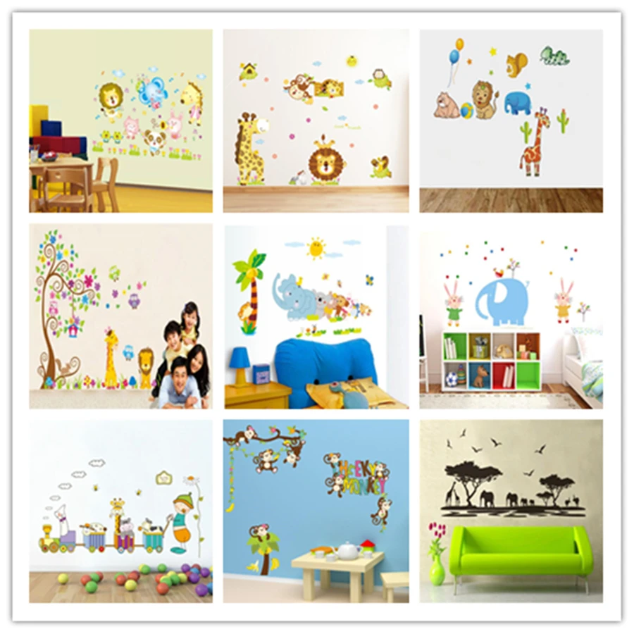 

&diy forest animal giraffe lion Elephant monkey Wall Sticker kids room living room bedroom home Decor supplies vinyl pvc sticker