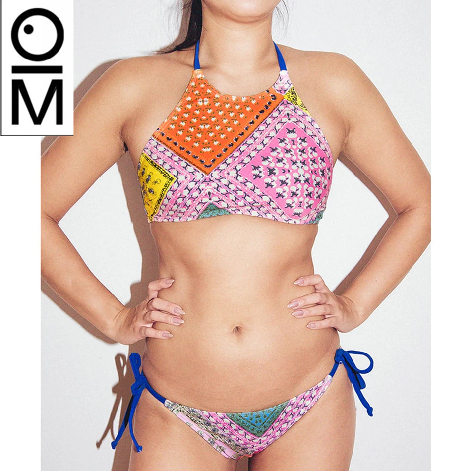

2018 New Bikini Short Women Print Retro Swimsuits Brazilian Push Up Halter Bikini Set Bathing Suits Sexy Swimwear Female XL