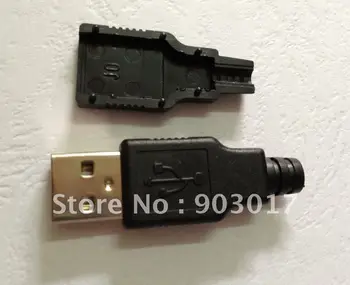 

3-Piece A/M 4 pin USB Male Plug Connector Black Plasitc Handle Cover 100 pcs per lot hot sale