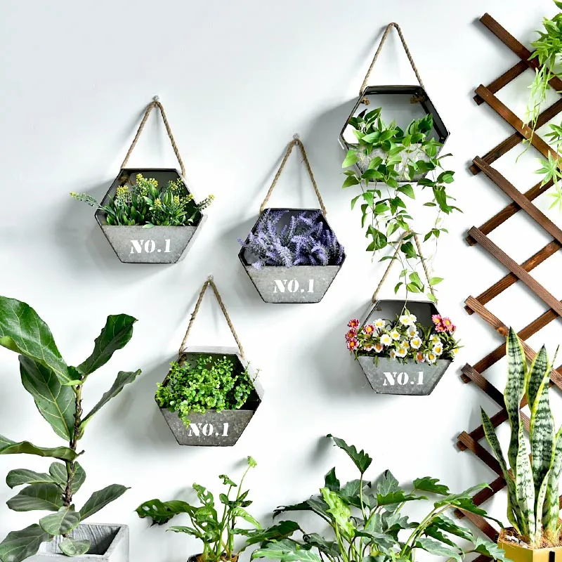 Pastoral Style Metal Iron Art Wall Vase Artificial Flower Wall mounted