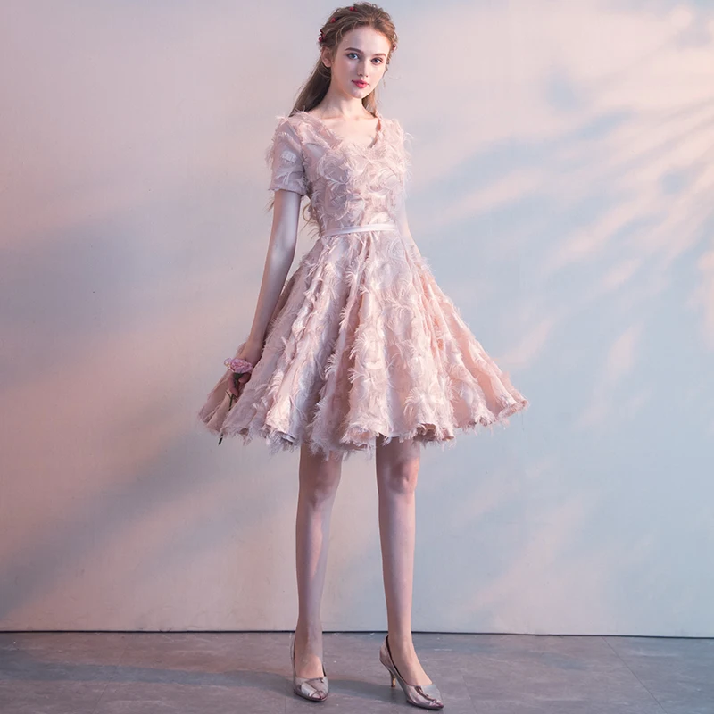 

2019 Cocktail Dresses Women Elegant White V-neck Summer Cocktail Party Short Formal Dresses Women's Vestidos LF345