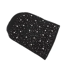 Новинка, Вязаная Шерстяная зимняя шапка, женская удлиненная шапка с бриллиантами и жемчугом, спортивная шапка для бега, Осенняя шапка, Шапка-бини czapka zimowa pom