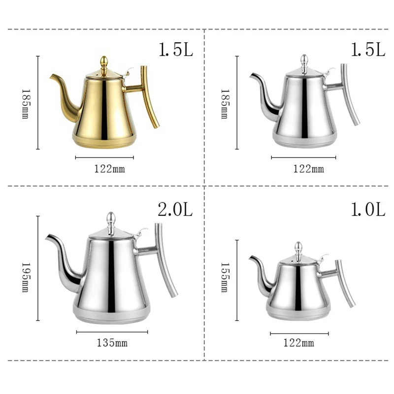 1L/1.5L/2L утолщенный 304 чайник из нержавеющей стали индукционный Ретро кофейник и