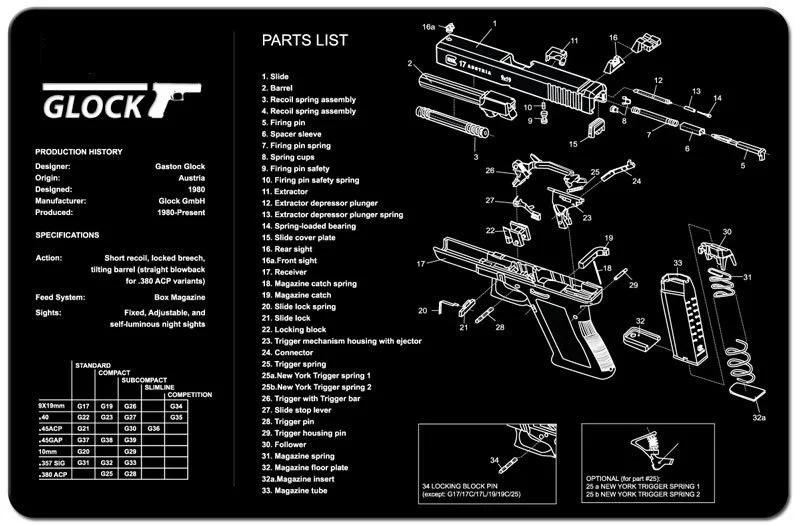 

Glock Gun Cleaning Bench Mat Rubber Carpet Non-Slip with Instructions Armourist Mat for hunting Airsoft Waterprof VI11080