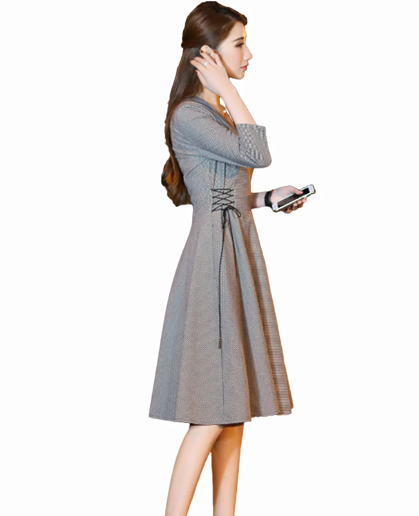 

Flying ROC women dress casual plaid winter elegant dress autumn female fashion design femme plus size free shipping dresses