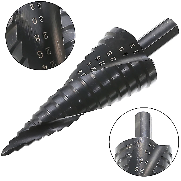 Nitriding Black Step Drill Bit 4 32mm Triangle Shank Straight Groove