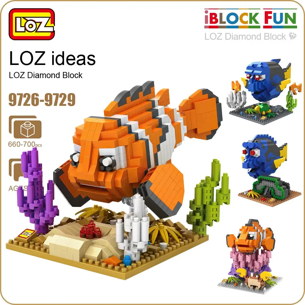 LOZ Diamond Blocks Tropical Fish Toys Plastic Clown Fish Regal Blue Tang Building Blocks Figures