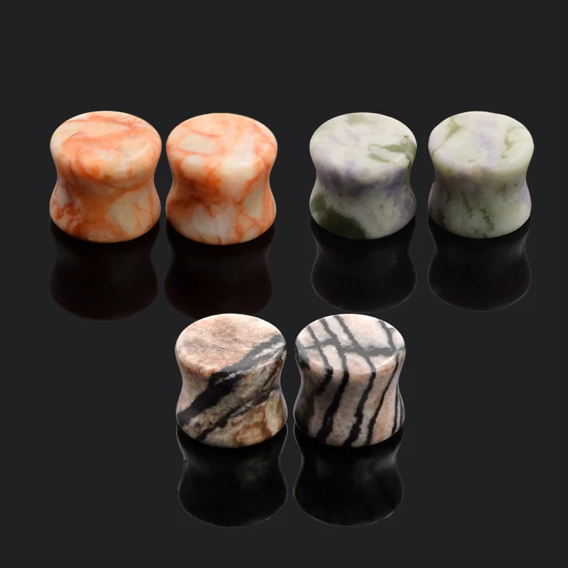 6PCS Stone Ear Plugs Ear Expander Natural Stone 6MM 8MM 10MM 12MM 14MM